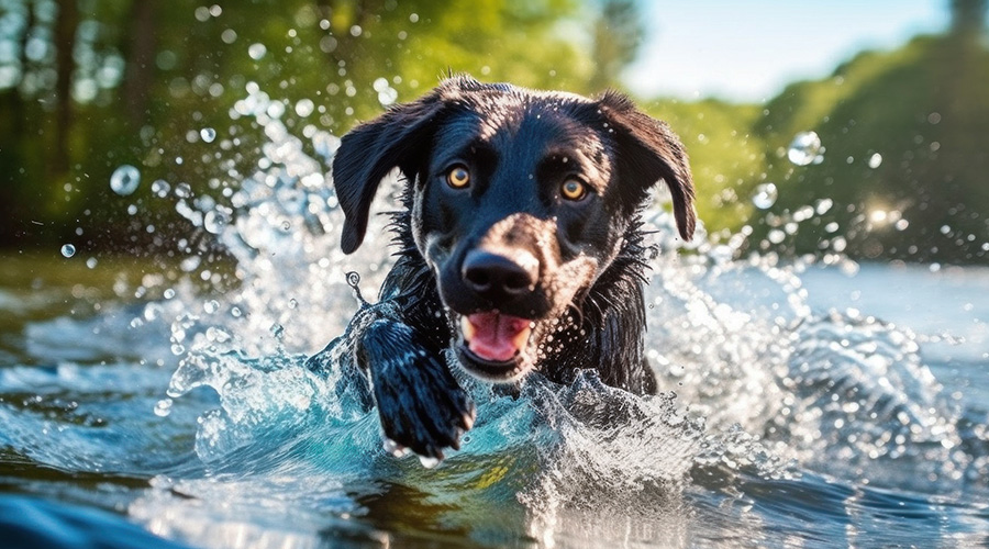 dogs running in water