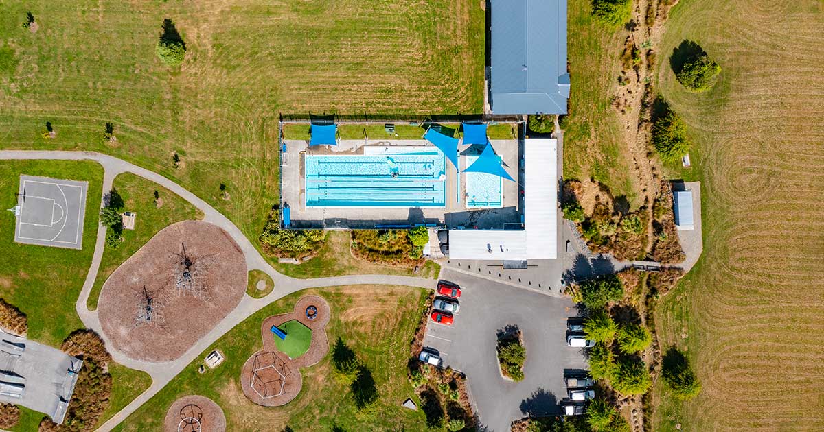 aerial view of Oxford pool